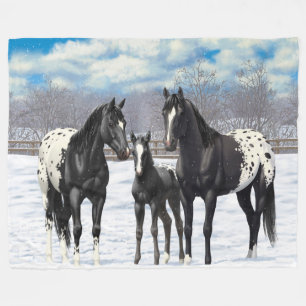 Couverture Polaire Chevaux Appaloosa Noir En Neige