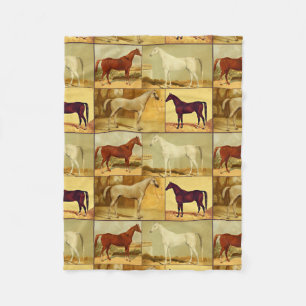 Couverture Polaire Chevaux Arabes vintages - collage