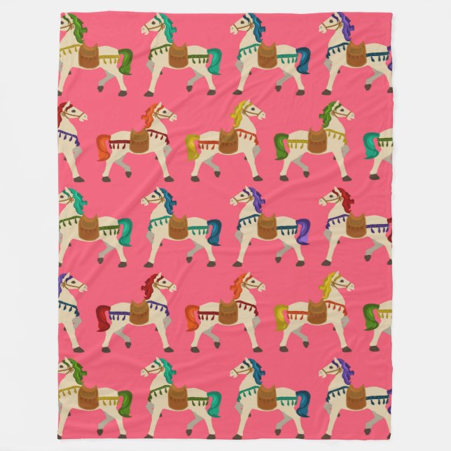 Couverture Polaire chevaux arc-en-ciel rose (Devant)