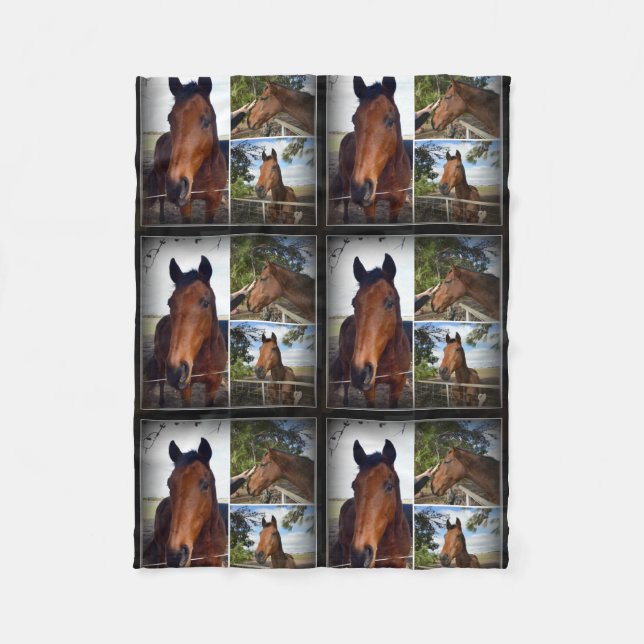 Couverture Polaire Chevaux Brown Dans Un Collage Photo. (Devant)