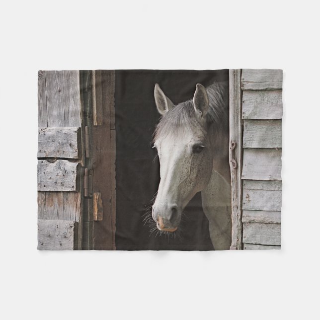 Couverture Polaire Chevaux de jument gris Blanche-Toison (Devant (Horizontal))