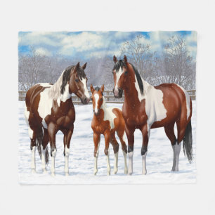 Couverture Polaire Chevaux De Peinture De Baie Pinto En Neige D'Hiver