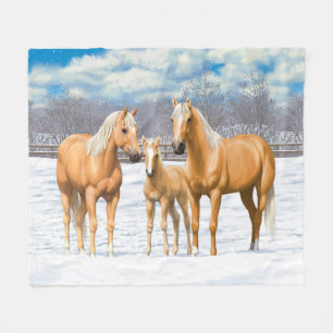 Couverture Polaire Chevaux Du Quartier Palomino En Neige