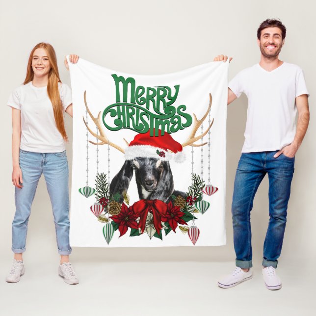 Couverture Polaire Chèvre nubienne de Noël mignonne avec Antlers et W (En situation)
