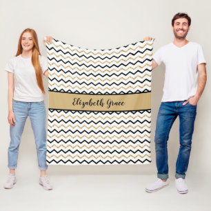 Couverture Polaire Chevron Zig Zag noir or personnalisé