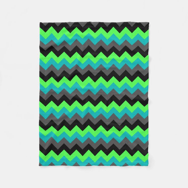 Couverture Polaire Chevrons Ombre Noir Vert Petite Blanche En Toison (Devant)