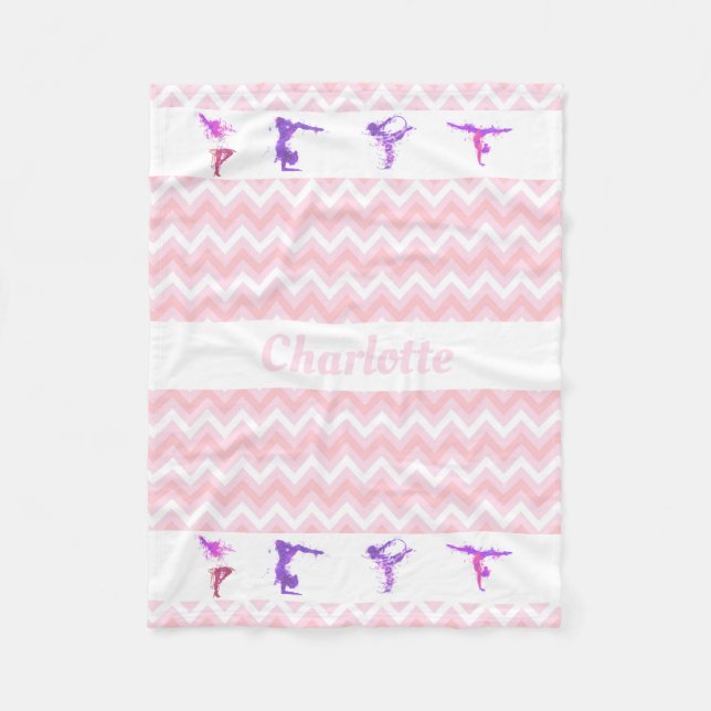 Couverture Polaire Chevrons roses nommés personnalisés par filles de (Devant)