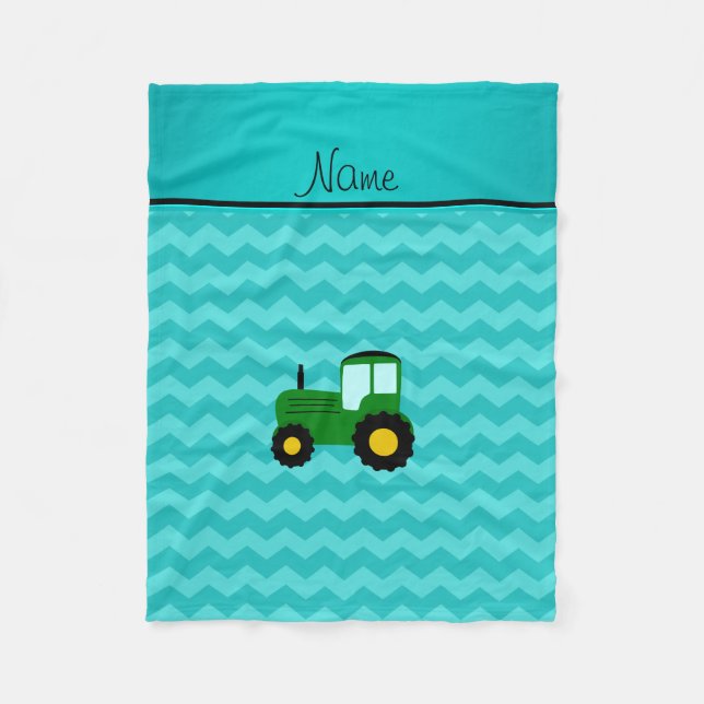 Couverture Polaire Chevrons verts nommés personnalisés de turquoise (Devant)