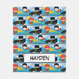 Couverture Polaire Chibi Flash, Superman et Batman Racing Motif