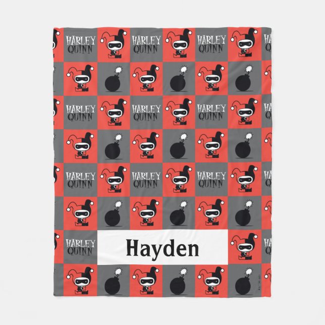 Couverture Polaire Chibi Harley Quinn Checker Motif (Devant)