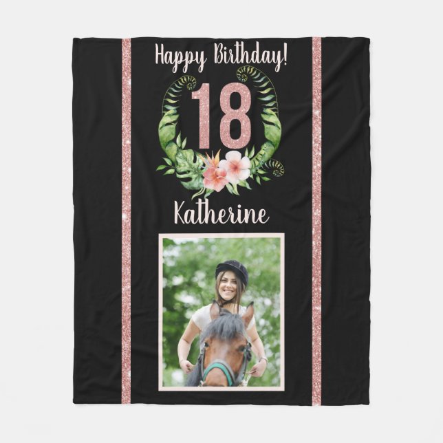Couverture Polaire Chic 18e anniversaire Parties scintillant rose Nom (Devant)