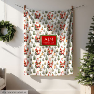 Couverture Polaire Chic aquarelle Santa Claus rouge vert vacances