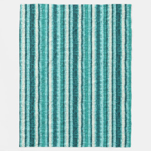 Couverture Polaire Chic blanc rayé turquoise