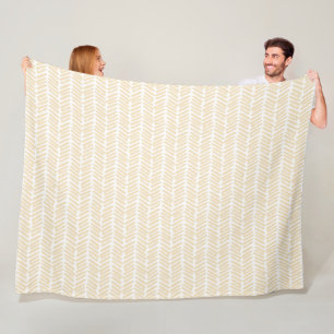 Couverture Polaire Chic blanc vanille jaune Abstrait Chevron Art