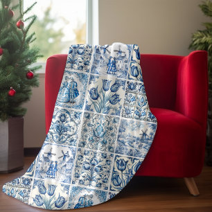 Couverture Polaire Chic Bleu blanc scènes de campagne toile de jouy