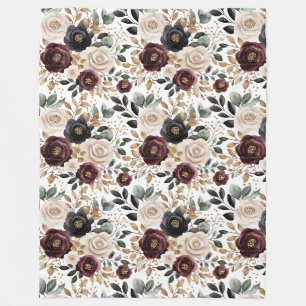 Couverture Polaire Chic Burgundy Crème Floral  