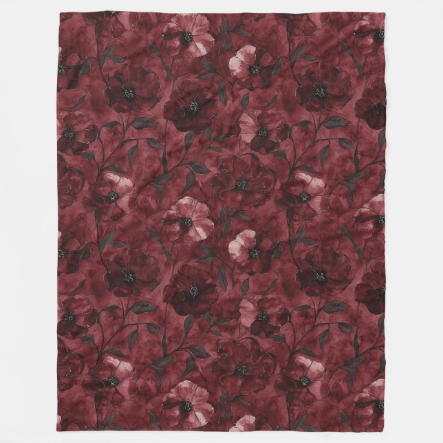 Couverture Polaire Chic Burgundy Red Floral (Devant)