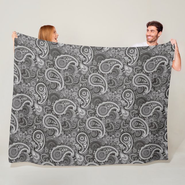 Couverture Polaire Chic Fun Noir et Blanc Paisley Classic Motif (En situation)