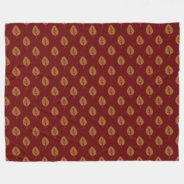 Couverture Polaire Chic Gold Burgundy Rouge Leaf Boho Lance Blanche (Devant (Horizontal))
