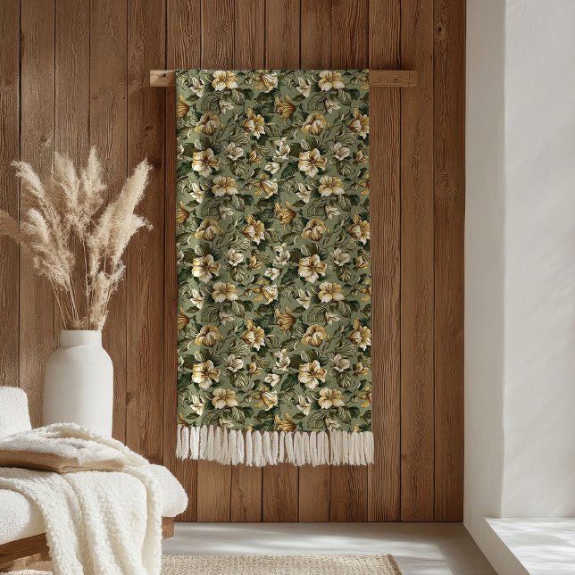 Couverture Polaire Chic Green Gold Throw Modern Botanical Luxe Look (Chic Green Gold Throw Modern Botanical Luxe Look)