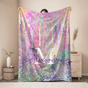 Couverture Polaire Chic licorne colorée dégoulinant de paillettes mon