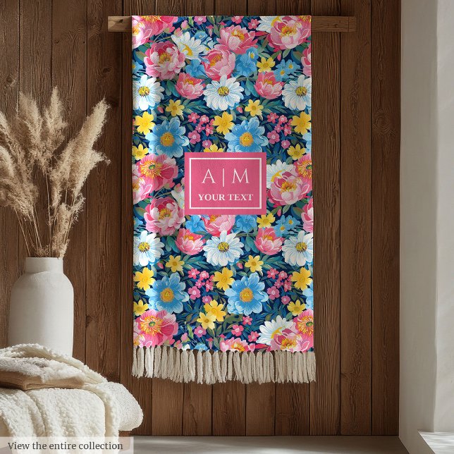 Couverture Polaire Chic magenta rose aquarelle florale cadeau fille (Chic magenta pink watercolor floral gift daughter Fleece Blanket)