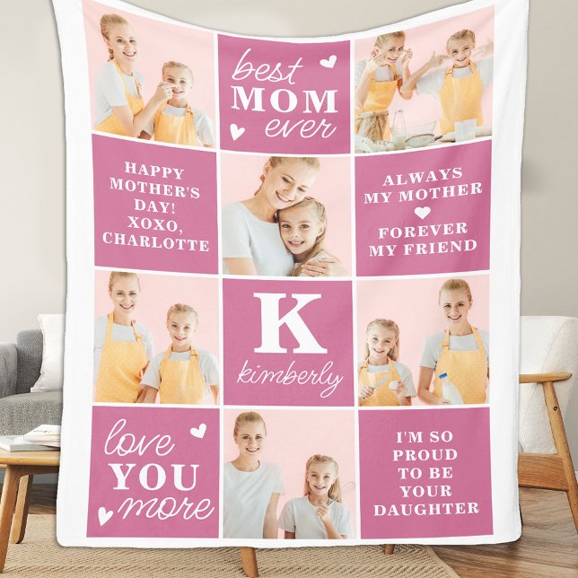 Couverture Polaire Chic Meilleur MOM Jamais Personnalisé Rose 7 Photo (Créateur téléchargé)