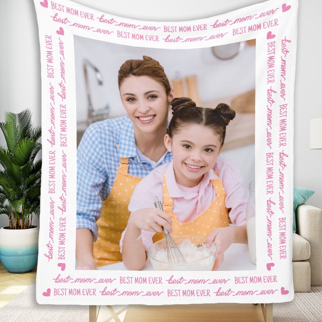 Couverture Polaire Chic MOM Photo personnalisée Fête des Mères Rose (Créateur téléchargé)