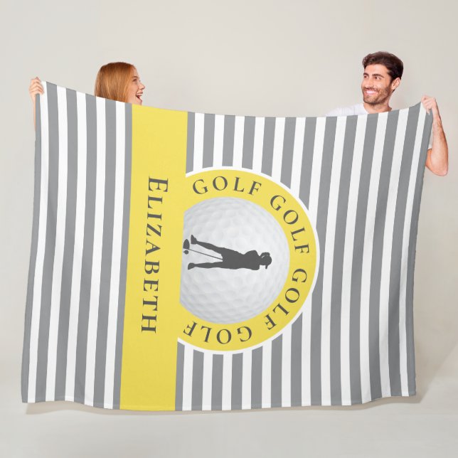 Couverture Polaire Chic Monogramme Gris De Golfeur Pour Elle (En situation)