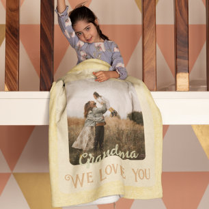 Couverture Polaire Chic Photo Personnalisée Texte Grandma Cadeau Jaun