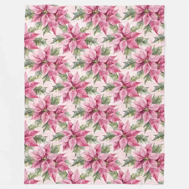 Couverture Polaire Chic rose Poinsettia Fleurs Noël (Devant)