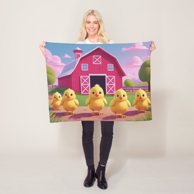 Couverture Polaire Chicks in Barnyard Happy Spring  (En situation)