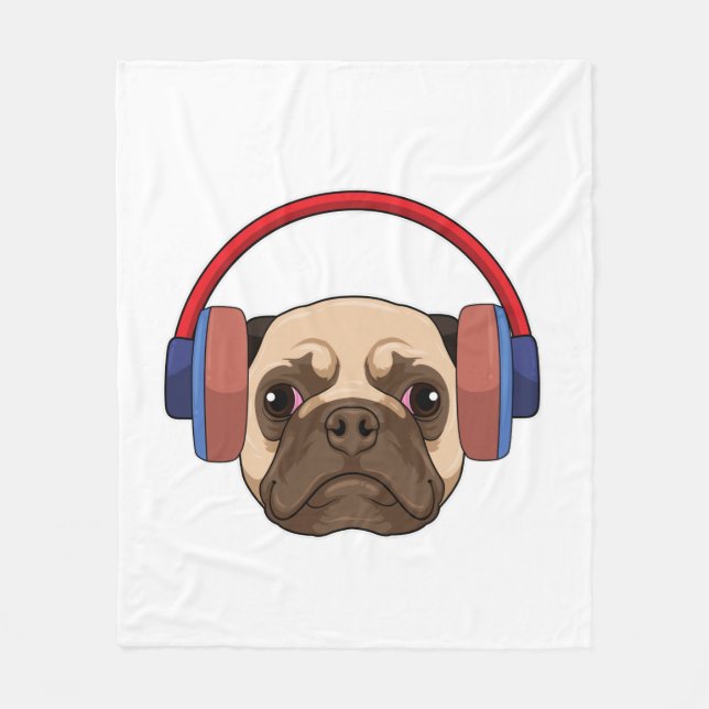 Couverture Polaire Chien à la musique avec casque (Devant)