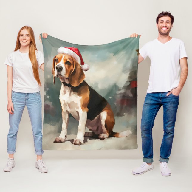 Couverture Polaire Chien Beagle dans la neige de Noël  (En situation)