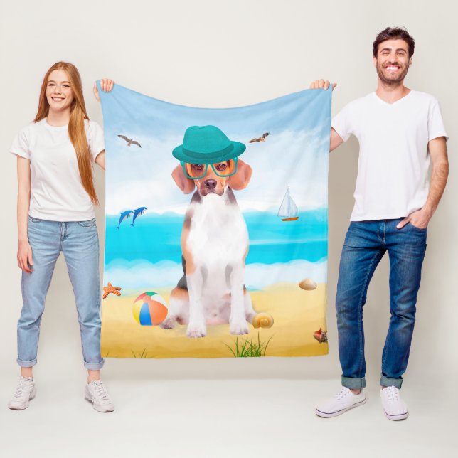 Couverture Polaire Chien beagle Sur La Plage (En situation)