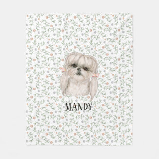 Couverture Polaire Chien blanc avec un joli rose floral design mignon