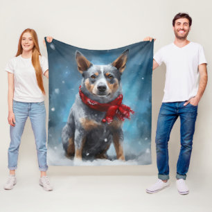 Couverture Polaire Chien Blue Heeler dans la neige de Noël