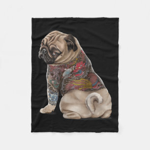 Couverture Polaire Chien carlin Avec Dragon Japonais Traditionnel Tat