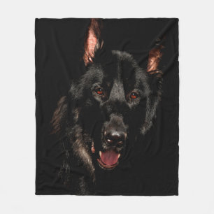 Couverture Polaire Chien de berger allemand noir observé par ambre