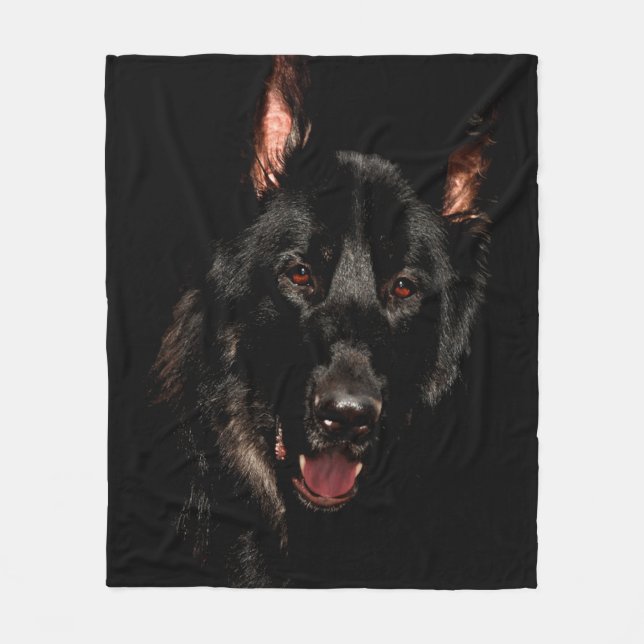 Couverture Polaire Chien de berger allemand noir observé par ambre (Devant)