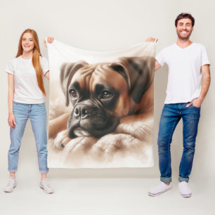 Couverture Polaire Chien de boxe dans un poteau serein