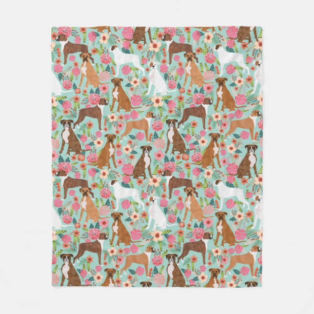 Couverture Polaire Chien de boxeur floral (Devant)