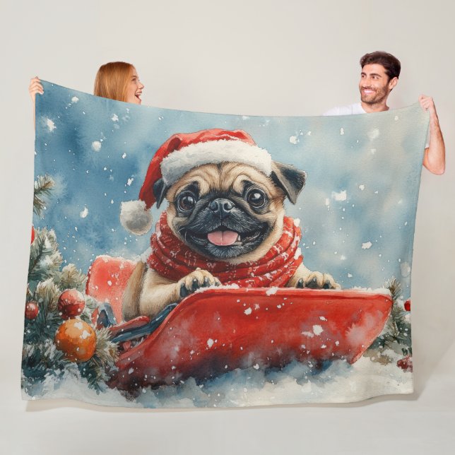 Couverture Polaire Chien de carlin dans la boue Laisser il neige Noël (En situation)