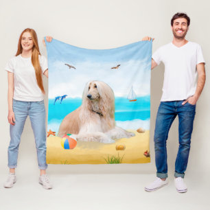 Couverture Polaire Chien de chien afghan sur la plage