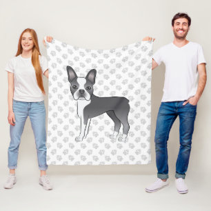 Couverture Polaire Chien de dessin animé Boston Terrier bleu et blanc