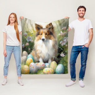 Couverture Polaire Chien de mer Shetland avec Oeufs de Pâques Vacance