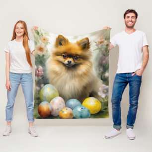 Couverture Polaire Chien de Poméranie avec oeufs de Pâques vacances