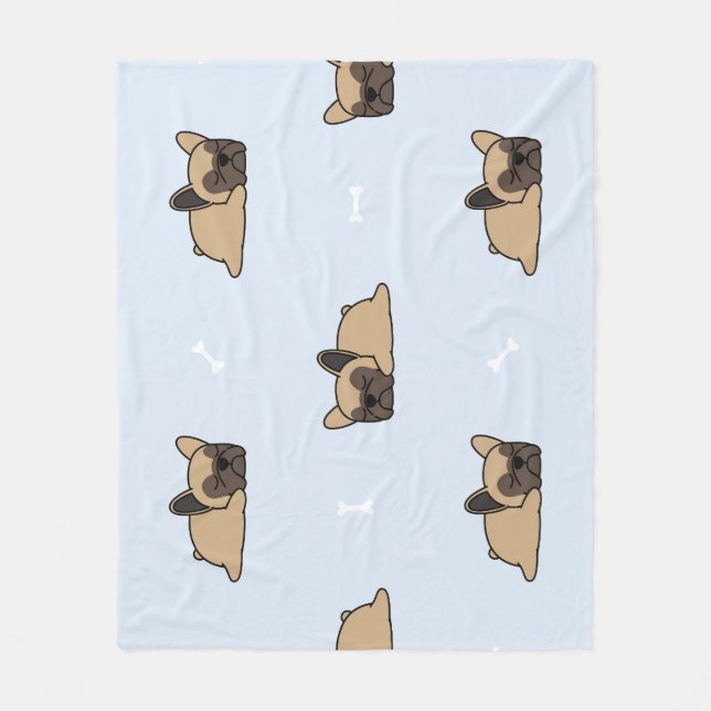 Couverture Polaire Chien de taureau français, mignon motif endormi. (Devant)