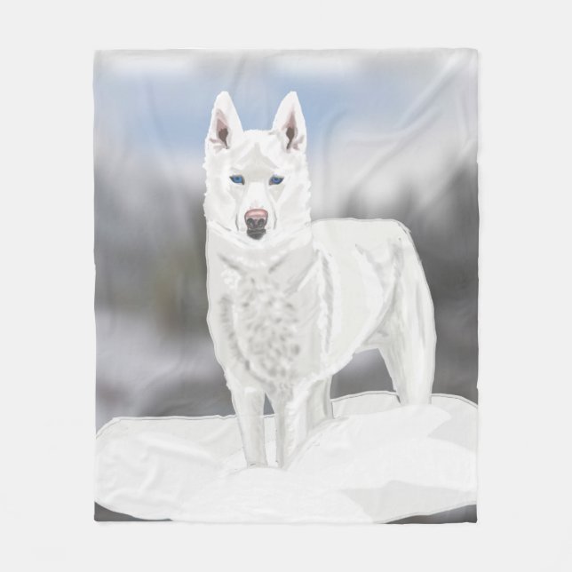 Couverture Polaire Chien de traîneau blanc (Devant)