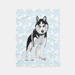Couverture Polaire Chien de traîneau noir et blanc